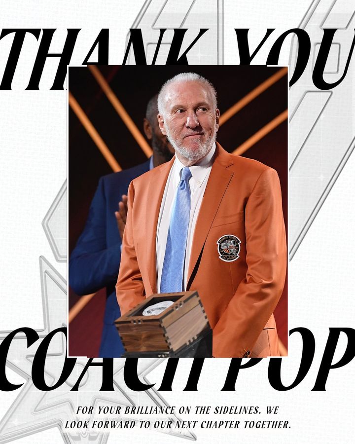 [서울=뉴시스] 미국프로농구(NBA) 샌안토니오 스퍼스 지휘봉을 내려놓은 그렉 포포비치 감독. (사진 = 샌안토니오 스퍼스 공식 X 캡처) *재판매 및 DB 금지