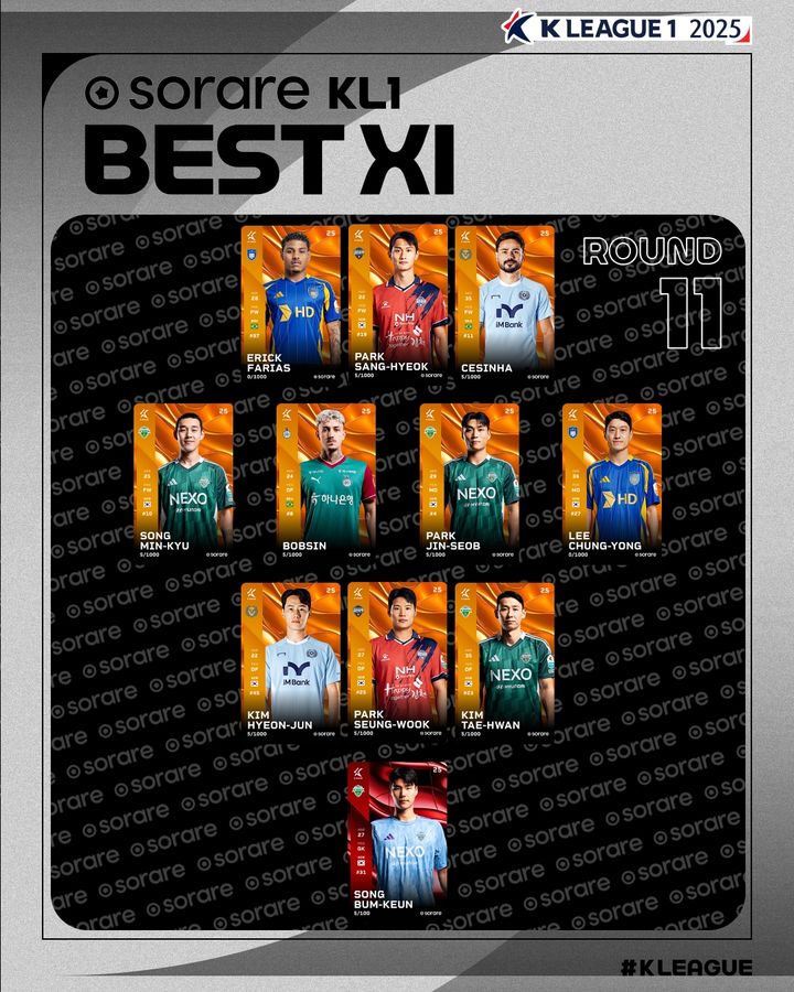 [서울=뉴시스] 하나은행 K리그1 2025 11라운드 베스트11. (사진=한국프로축구연맹 제공) *재판매 및 DB 금지
