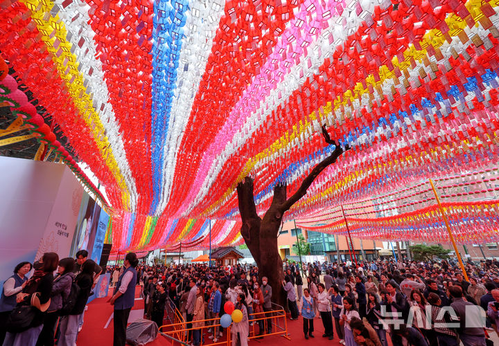 [서울=뉴시스] 조수정 기자 = 불기 2569년 부처님오신날인 5일 서울 종로구 조계사에서 신도와 내방객들이 관불의식을 하고 있다. 2025.05.05. chocrystal@newsis.com
