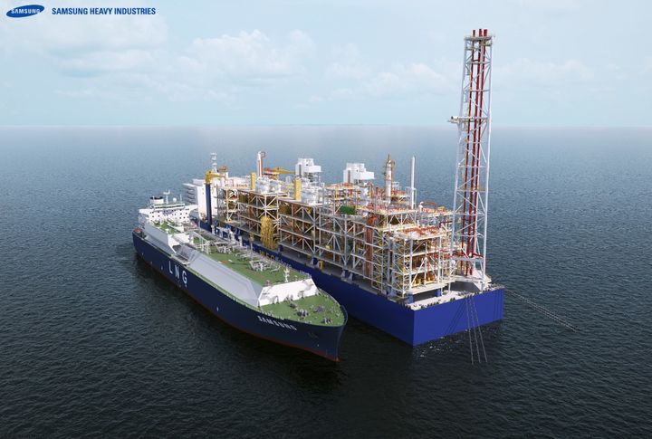 [거제=뉴시스] 신정철 기자= 삼성중공업이 심해용 부유식 LNG 생산설비 표준모델(Multi-purpose LNG Floater-Offshore)을 개발해 납기 단축과 경제성이 뛰어난 FLNG 제품 라인업을 강화했다고 7일 밝혔다.사진은 삼성중공업이 개발한심해용 부유식 LNG 생산설비 표준모델.(사진=삼성중공업 제공).2025.05.07. photo@newsis.com *재판매 및 DB 금지