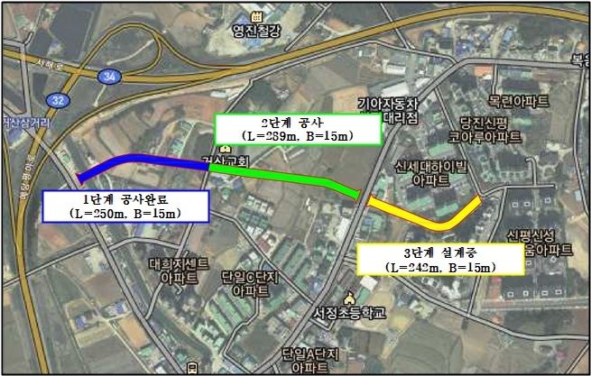 [당진=뉴시스] 충남 당진 신평도시계획도로 중로2의 501호 전체 구간 표시. (사진=당진시 제공) 2025.05.07. photo@newsis.com&nbsp; *재판매 및 DB 금지