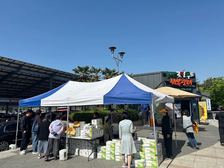 [함안=뉴시스]함안수박·가야백자멜론, 휴게소 판매 '인기'.(사진=함안군 제공) 2025.05.07.photo@newsis.com *재판매 및 DB 금지