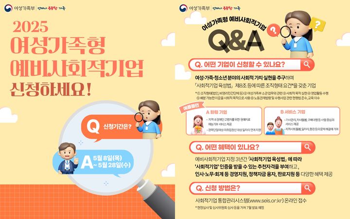 [서울=뉴시스] 여성가족부가 2025년 여성가족형 예비사회적기업 지정 신청을 28일까지 받는다. 202505.08. (자료=여성가족부 제공) *재판매 및 DB 금지