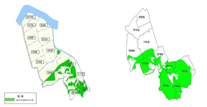 [서울=뉴시스] 강남·서초구 토지거래허가구역 지정 도면. 2025.05.08 (사진 제공=서울시) photo@newsis.com *재판매 및 DB 금지