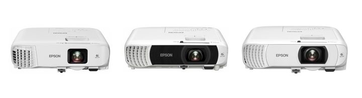 [서울=뉴시스]엡손이 이동성과 밝기를 강화한 소형 프로젝터 3종을 공개했다. 사진 왼쪽부터 비즈니스 프로젝터 'EB-994F'와 'EB-FH08', 홈 프로젝터 'EH-TW840'. (사진=한국엡손 제공) photo@newsis.com  *재판매 및 DB 금지