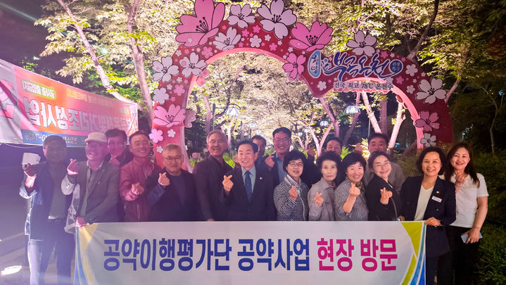 [창녕=뉴시스] 상반기 민선 8기 공약 이행평가단이 부곡온천 빛거리 현장 방문을 하고 있다. (사진= 창녕군 제공) 2025.05.09. photo@newsis.com *재판매 및 DB 금지