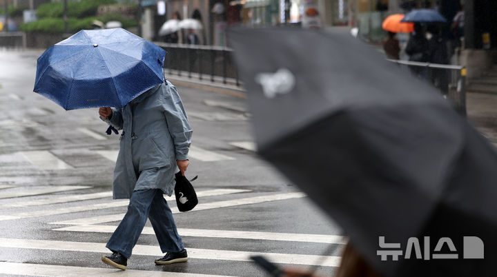 [서울=뉴시스] 김선웅 기자 = 전국에 비가 내린 9일 서울시청 인근에서 우산을 쓴 시민들이 길을 걷고 있다. 2025.05.09. mangusta@newsis.com