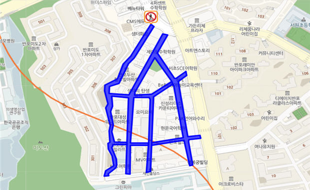 [서울=뉴시스] 서초구 반포 학원가 통행금지 도로 구간. 2025.05.12. (자료=서울시 제공) *재판매 및 DB 금지