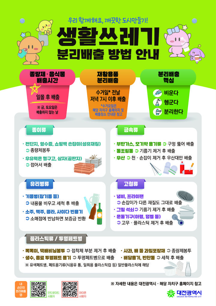 [대전=뉴시스]대전시는 일상생활 속 재활용품 분리배출 기준에 대한 시민들의 혼선을 해소하기 위해 5월부터 9월까지 집중 홍보와 교육을 벌이기로 했다. 2025. 05. 11 photo@newsis.com *재판매 및 DB 금지