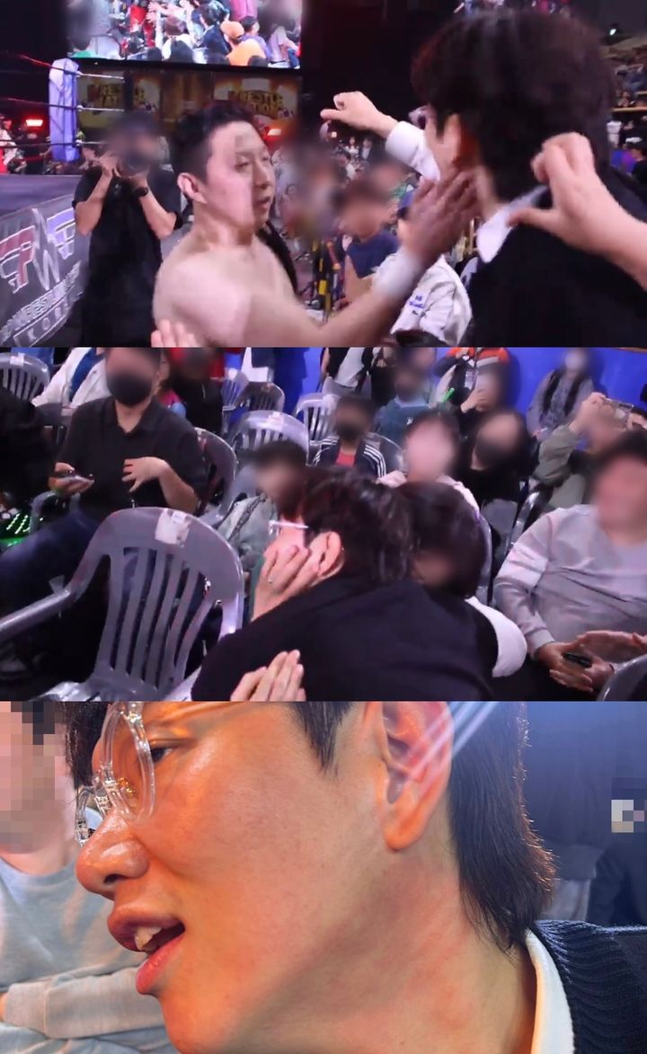 [서울=뉴시스] 아나운서 출신 방송인 장성규가 프로레슬러 시호(본명 홍동희)에게 뺨을 맞았다. (사진=장성규 인스타그램 캡처) 2024.05.13. photo@newsis.com *재판매 및 DB 금지