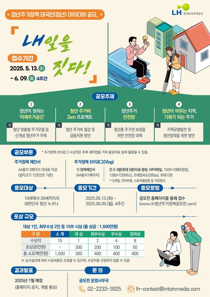 [서울=뉴시스] 한국토지주택공사(LH)의 청년 주거정책 대국민(청년) 아이디어 공모전 '내일을 짓다!' 포스터. 2025.05.13. (자료=LH 제공) photo@newsis.com *재판매 및 DB 금지