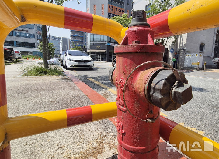 [전주=뉴시스] 김얼 기자 = 전북 전주시 완산구 마전길에 설치된 소화전 인근에 불법주차된 차량으로 가득 차 있다. 2025.05.13. pmkeul@newsis.com