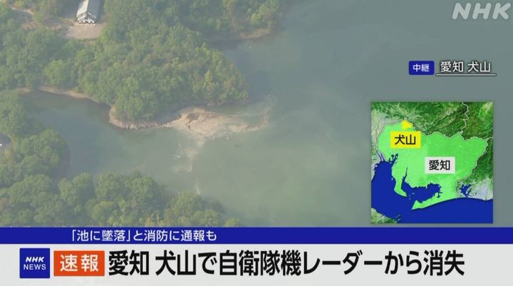 [서울=뉴시스] 14일 오후 일본 항공자위대 조종사용 연습기가 일본 아이치현 이누야마시 근처를 비행 중 추락한 것으로 전해졌다. (사진=NHK 갈무리) 2025.05.14. *재판매 및 DB 금지