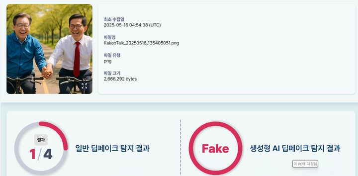 챗GPT로 만든 합성 이미지를 '페이크체크'에 올리자, 수 초 만에 '페이크' 답변이 떴다. *재판매 및 DB 금지