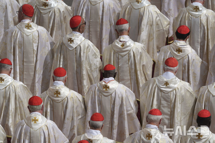 <font style="vertical-align: inherit;"><font style="vertical-align: inherit;">[바티칸=AP/뉴시스] 18일(현지 시간) 바티칸 성 베드로 광장에서 열린 교황 레오 14세 즉위 미사에 추기경들이 참석해 있다. 2025.05.19.</font></font>