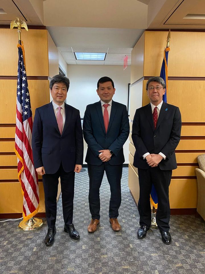 [서울=뉴시스] 외교부는 19(현지시간) 미국 워싱턴 D.C.에서 미 국무부, 일본 외무성과 함께 한미일 사무국 운영이사회를 개최했다. 회의에는 이원우 외교부 북미국 심의관, 케빈 킴 국무부 동아태부차관보, 오우코치 아키히로 외무성 아시아대양주국 심의관 등이 참석했다. (사진=외교부 제공) 2025.05.20 *재판매 및 DB 금지