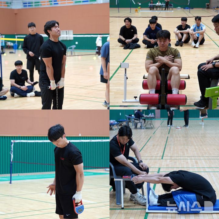 [제주=뉴시스] 제주소방안전본부가 19일 제주복합체육관에서 소방공무원 체력검정을 하고 있다. (사진=제주소방안전본부 제공) 2025.05.20. photo@newsis.com 