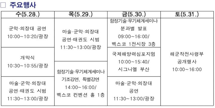 [서울=뉴시스] 국제해양방위산업전 2025(MADEX) 일정표. *재판매 및 DB 금지