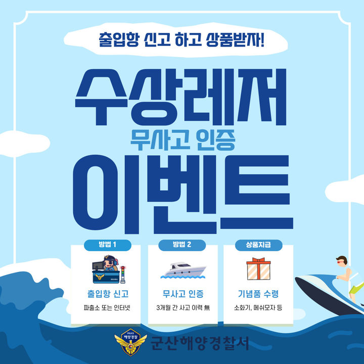 군산해경, '수상레저 무사고인증제' 도입한다…전국 최초