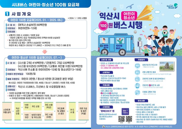 익산시, 청소년 대상 '100원 버스' 7월부터 전면 시행