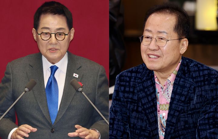 [서울=뉴시스] 박지원 더불어민주당 의원(왼쪽)과 홍준표 전 대구시장. (출처=뉴시스DB) 2025.05.21. photo@newsis.com *재판매 및 DB 금지