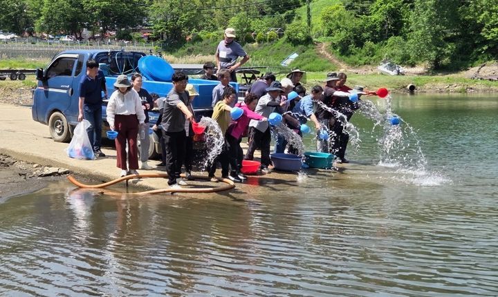 대청호 뱀장어 치어 방류(사진=옥천군 제공) *재판매 및 DB 금지