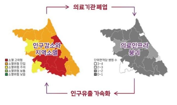 [춘천=뉴시스] 21일 강원연구원에 따르면 강원지역의 단위면적(100㎢)당 병원급 이상 의료기관수는 0.61개로 전국 평균인 17.23개의 3.6%로 전국 최하위 수준이다 고 밝혔다, 강원연구원 제공. *재판매 및 DB 금지