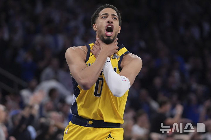 [뉴욕=AP/뉴시스] 미국프로농구(NBA) 인디애나 페이서스의 타이리스 핼리버턴. 2025.05.21.