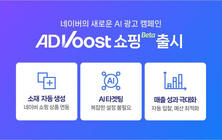 [서울=뉴시스] 네이버가 쇼핑 광고 특화 인공지능(AI) 플랫폼 '애드부스트 쇼핑'을 22일 오픈 베타 버전으로 출시했다고 밝혔다. (사진=네이버 제공) *재판매 및 DB 금지