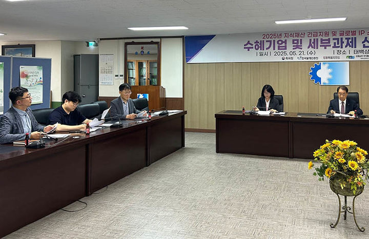 태백상공회의소 강원남부지식재산센터는 지난 21일 회의실에서 ‘글로벌 IP 스타기업 육성사업’ 및 ‘지식재산 긴급지원사업’ 수혜기업 선정을 위한 심사회를 개최하고 있다.(사진=태백상의 제공) *재판매 및 DB 금지