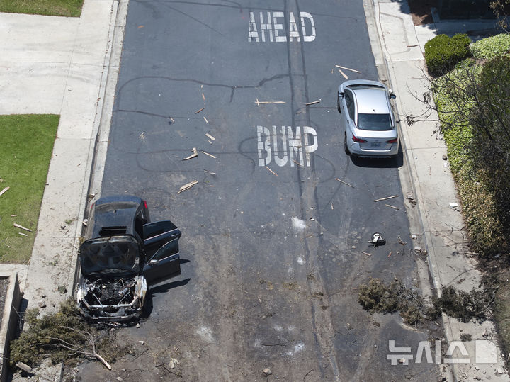 <font style="vertical-align: inherit;"><font style="vertical-align: inherit;">[샌디에이고=AP/뉴시스] 22일(현지 시간) 미국 캘리포니아주 샌디에이고 주택가에 개인 비행기가 추락해 도로에 나뭇가지와 불에 탄 차량이 서 있다. 2025.05.23.</font></font>