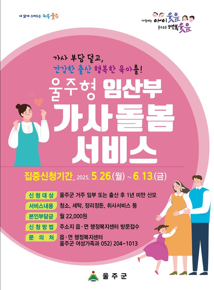 "육아 부담 줄인다" 울주군, 임산부 가사돌봄서비스 시작