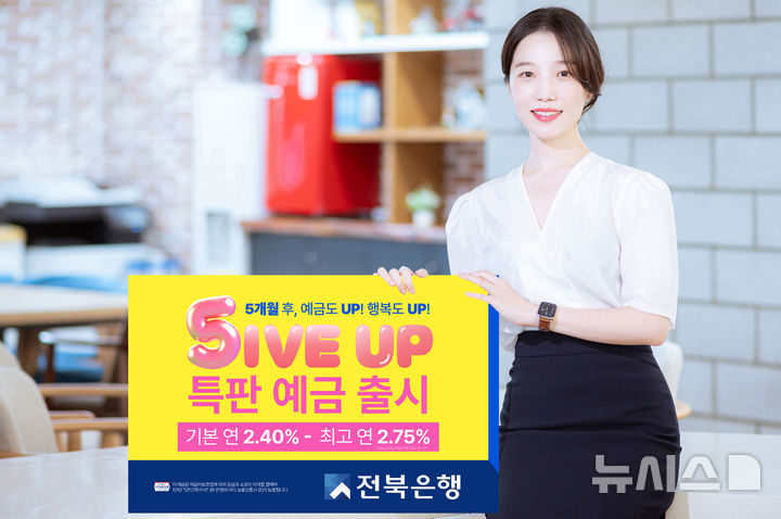 [전주=뉴시스]윤난슬 기자 = JB금융그룹 전북은행은 정기예금 '파이브 업(5IVE UP)' 특판 예금을 오는 26일 출시한다고 23일 밝혔다.(사진=전북은행 제공)