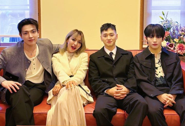 [서울=뉴시스] 왼쪽부터 그룹 '에이티즈' 홍중, 소향, 마독스, '싸이커스' 민재. (사진=KQ엔터테인먼트 제공) 2025.05.23 photo@newsis.com&nbsp; *재판매 및 DB 금지