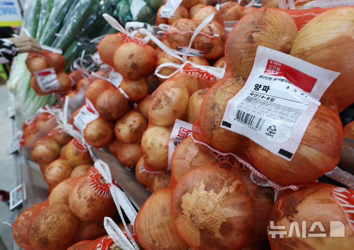 [서울=뉴시스] 조수정 기자 = 23일 서울 시내 한 대형마트에서 소비자들이 양파를 고르고 있다. 2025.05.23. chocrystal@newsis.com