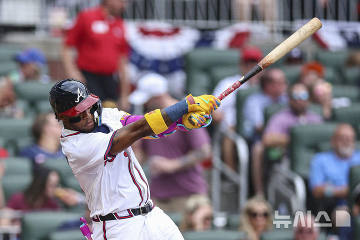 [애틀랜타=AP/뉴시스] 메이저리그(MLB) 애틀랜타 브레이브스의 로널드 아쿠냐 주니어. 2025.05.26