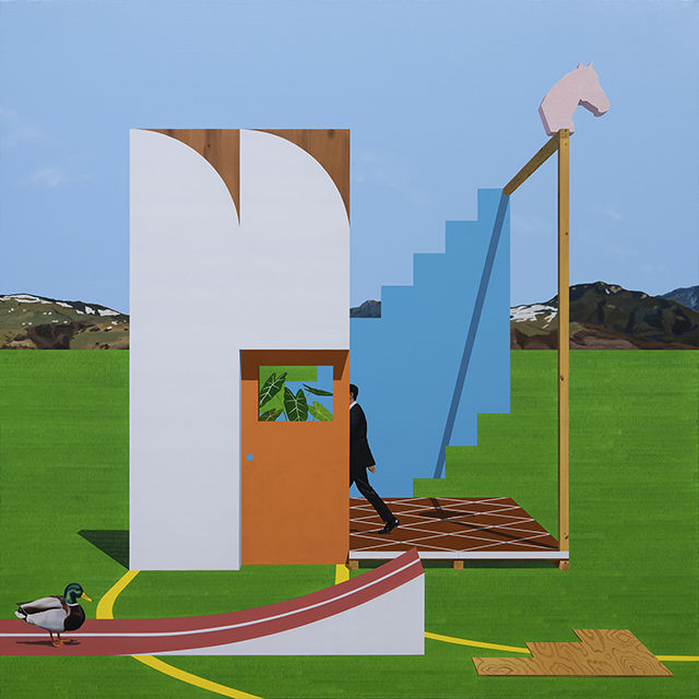 A strange structure with an orange door, 2025, Oil on Canvas, 130.3 x 130.3cm *재판매 및 DB 금지