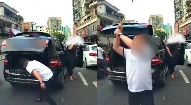 [서울=뉴시스]최근 중국 광둥성에서 벤츠 운전자가 다른 차량을 억지로 세운 뒤 골프채로 유리창과 보닛을 마구 때린 사건이 발생해 논란이 일고 있다.(사진=상유신문) *재판매 및 DB 금지
