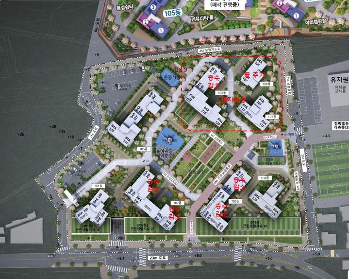 [울산=뉴시스] 울산시는 2025년 제3회 건축주택공동위원회에서 청량읍 덕하리 465-3번지 일원 공동주택 등 2건을 원안 가결했다고 27일 밝혔다. 사진은 청량읍 덕하리 공동주택 배치도. (사진= 울산시 제공) 2025.05.27.photo@newsis.com *재판매 및 DB 금지