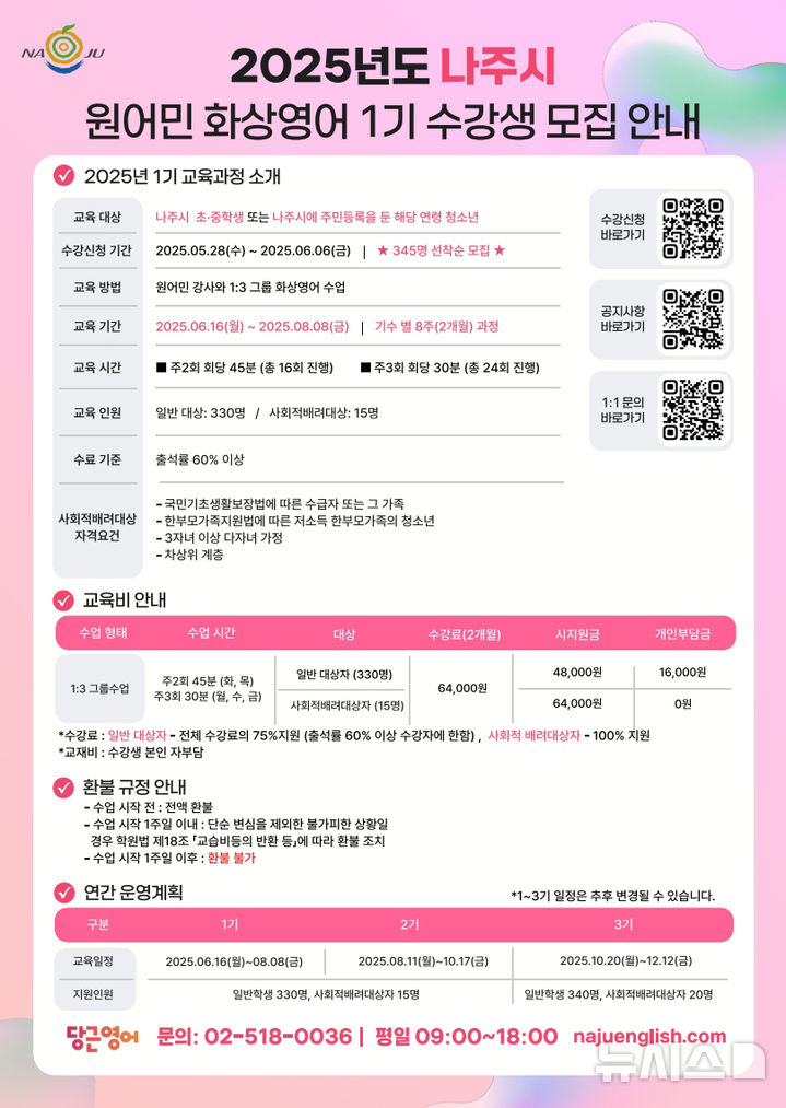 나주시 화상영어 1기 수강생 모집 포스터. (이미지=나주시 제공) photo@newsis.com *재판매 및 DB 금지