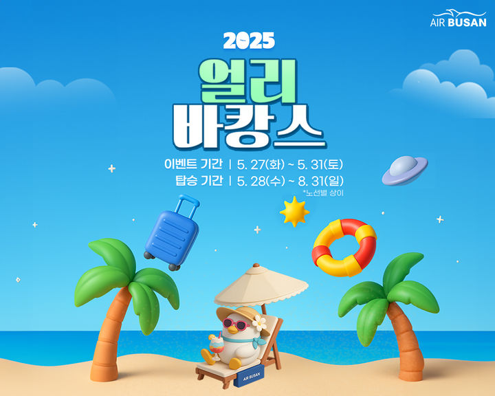 [부산=뉴시스] 에어부산이 부산·인천 출발 국제선 총 23개 노선을 대상으로 항공권 할인 프로모션을 시행하고 정상가 대비 최대 95%까지 할인 혜택을 제공한다. 예매는 27일 오후 2시부터 31일까지 진행된다. (사진=에어부산 제공) 2025.05.27. photo@newsis.com *재판매 및 DB 금지