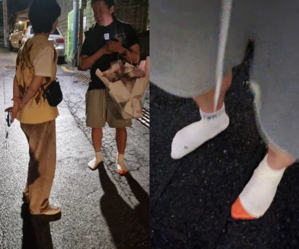 [서울=뉴시스] 안영미·김대호(왼쪽), 김대호 발 사진. (사진=안영미 인스타그램 캡처) 2025.05.26. photo@newsis.com *재판매 및 DB 금지