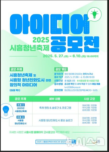 [시흥=뉴시스] 시흥시가 ‘2025 시흥 청년 축제 아이디어 공모전’ 을 연다. (포스터=시흥시 제공).