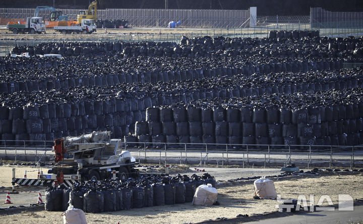 [후쿠시마=AP/뉴시스] 지난 2017년 3월11일 일본 후쿠시마현 미나미소마의 한 들판에 방사능 폐기물로 채워진 검은 쓰레기 봉투가 임시로 보관돼 있다. 2025.12.03. photo@newsis.com