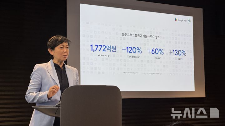 [서울=뉴시스] 윤정민 기자 = 케런 티오 구글 아시아태평양 지역 플랫폼·디바이스 파트너십 부문 부사장이 28일 오전 서울 강남구 구글코리아에서 열린 구글 '창구 프로그램' 7기 기자간담회에서 '창구 프로그램' 성과를 소개했다. 2025.05.28. alpaca@newsis.com