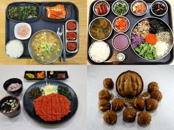 [서울=뉴시스] 왼쪽 위부터 시계방향으로 홍천(양양)휴게소의 '황태국밥', 보성녹차(영암방향)휴게소의 '보성꼬막비빔밥', 칠곡(서울방향)휴게소의 '점보호두과자', 안성(부산)휴게소의 '꼬시래기 등심돈가스'. 2025.05.28. (사진=한국도로공사 제공) photo@newsis.com&nbsp; *재판매 및 DB 금지