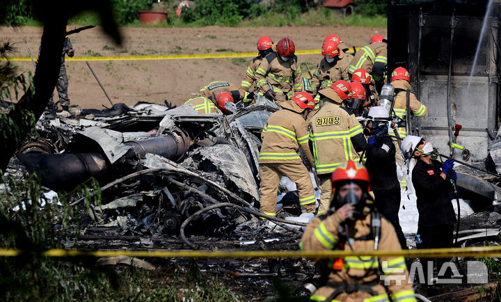 [포항=뉴시스] 이무열 기자 = 29일 오후 1시 52분께 경북 포항시 남구 동해면 신정리 인근 한 야산에 해군 항공사령부 소속 P-3 해상초계기가 추락해 군과 소방 당국 등 관계기관이 현장 수습을 하고 있다. 2025.05.29. lmy@newsis.com