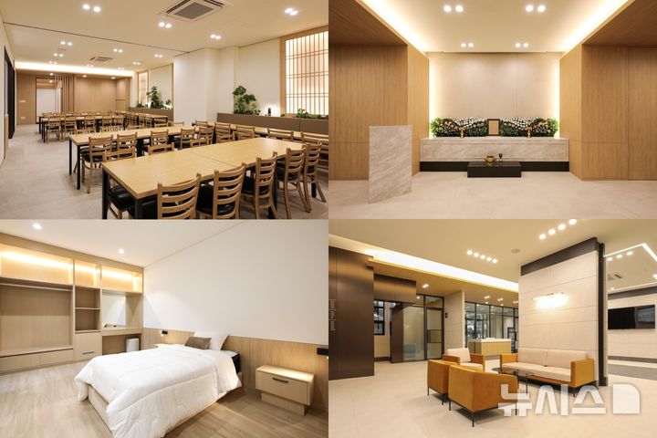 [서울=뉴시스] 교원예움 강원장례식장 내부(시계방향 접객실,빈소,로비,게스트룸). (사진= 교원라이프 제공)