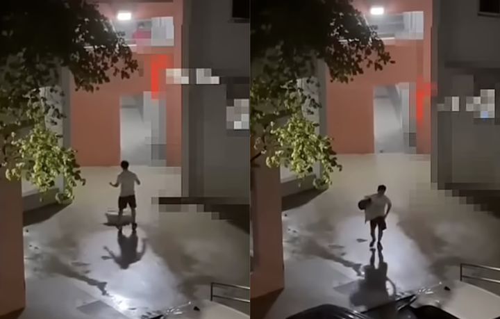 [뉴시스] 화가 난 아내와 쫓겨난 남편. (출처=인스타그램 tiagong_sg) 2025.05.30. photo@newsis.com *재판매 및 DB 금지