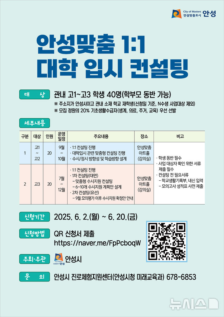 [안성=뉴시스] 안성맞춤 대학 입시 컨설팅 안내 포스터 (사진=안성시 제공) 2025.05.30.photo@newsis.com 